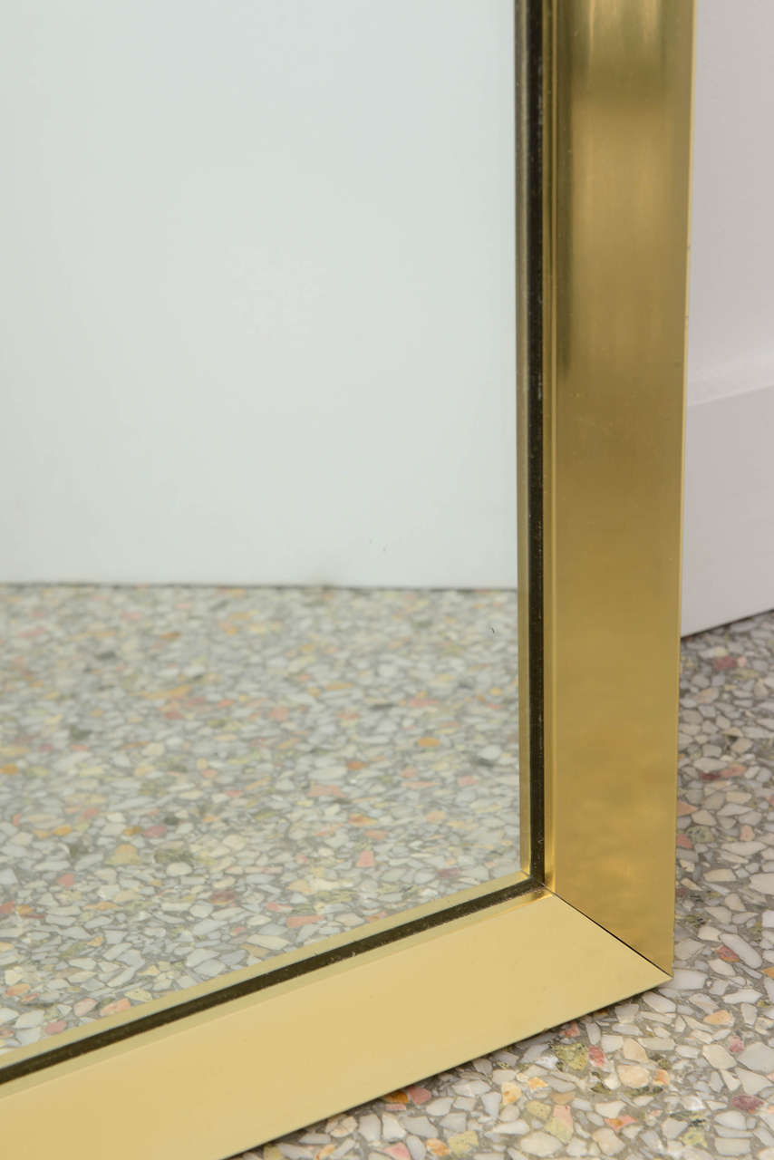 Pair of Mid-Century Polished Brass Framed Mirrors Attributed to Paul McCobb 1
