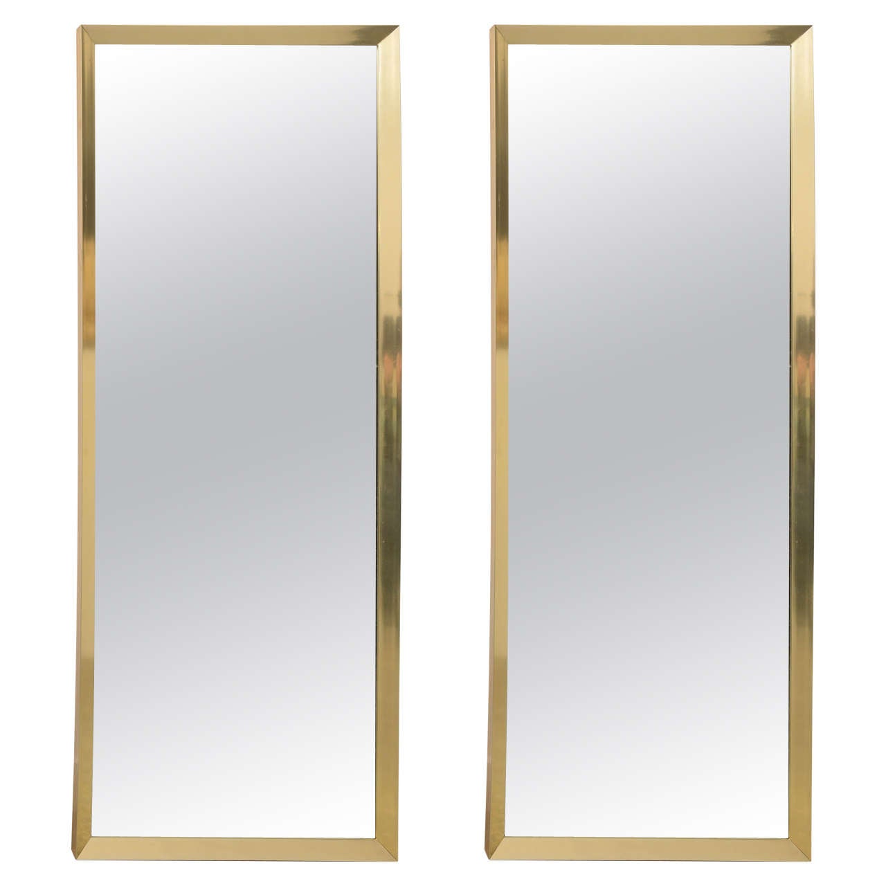 Pair of Mid-Century Polished Brass Framed Mirrors Attributed to Paul McCobb