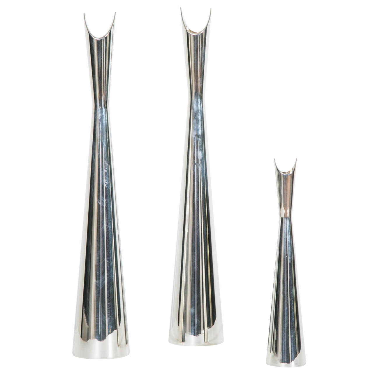 Three “Cardinal” Silvered Metal Vases by L. Sabattini for Christofle, 1970 For Sale