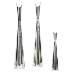 Three “Cardinal” Silvered Metal Vases by L. Sabattini for Christofle, 1970