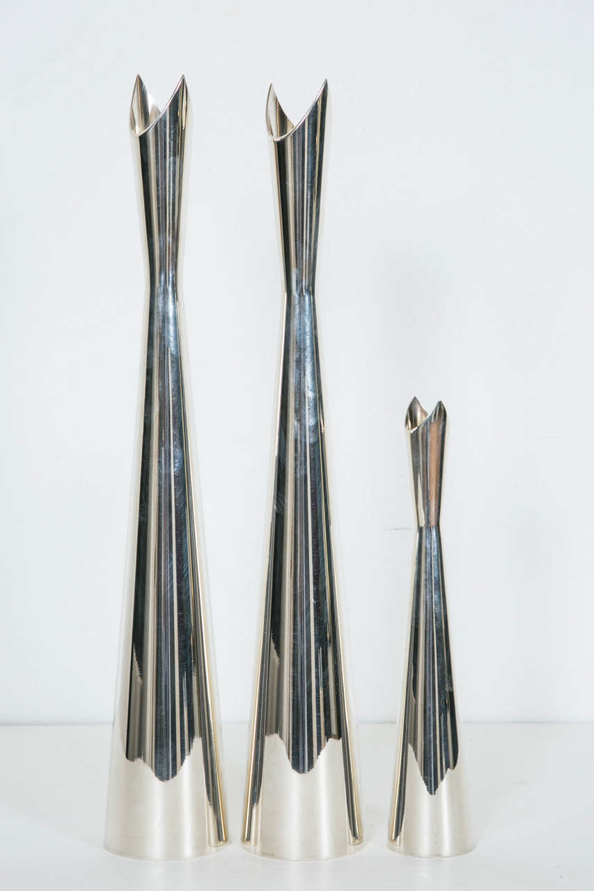 Three “Cardinal” Silvered Metal Vases by L. Sabattini for Christofle, 1970 For Sale 1