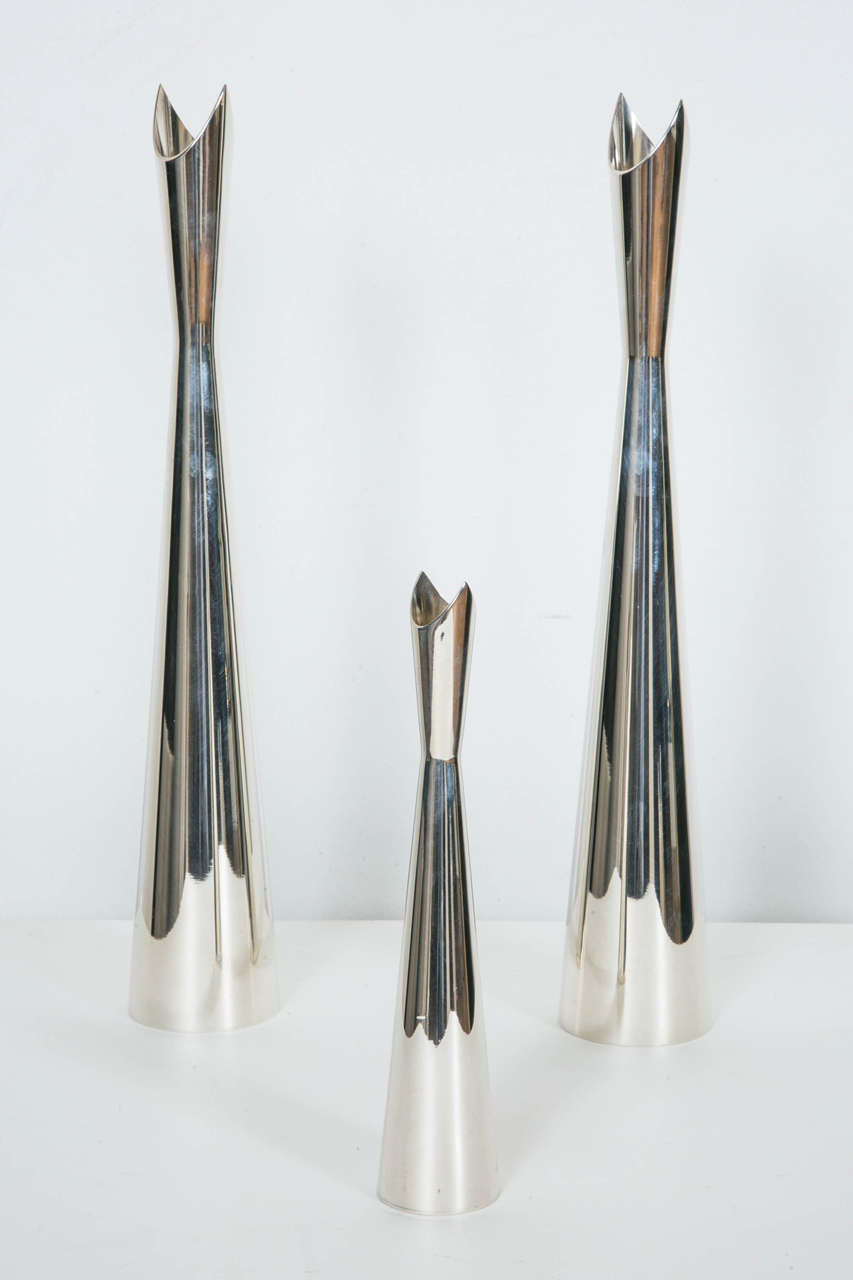 Three “Cardinal” Silvered Metal Vases by L. Sabattini for Christofle, 1970 For Sale 2