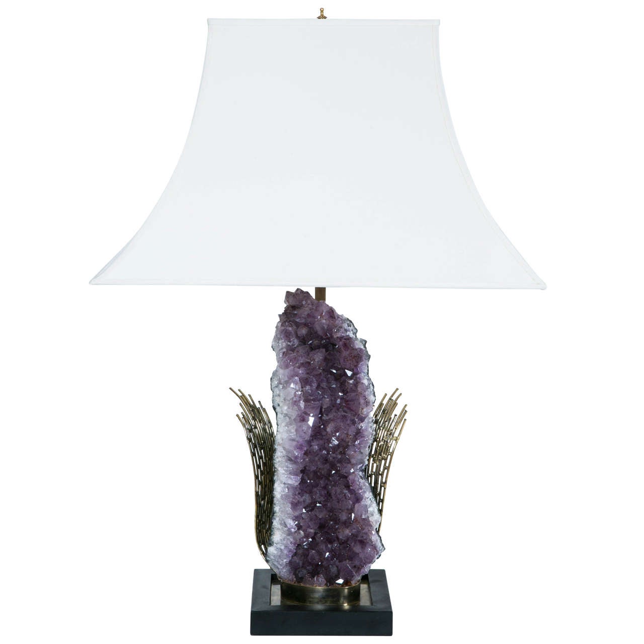 Gilt Brass Table Lamp with Amethyst Geode, by Duval-Brasseur, France, 1970s For Sale