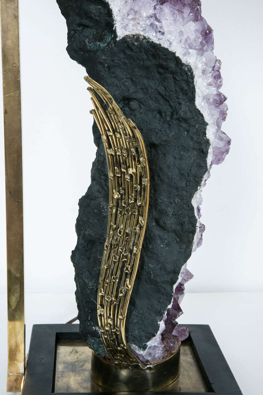 Gilt Brass Table Lamp with Amethyst Geode, by Duval-Brasseur, France, 1970s For Sale 2