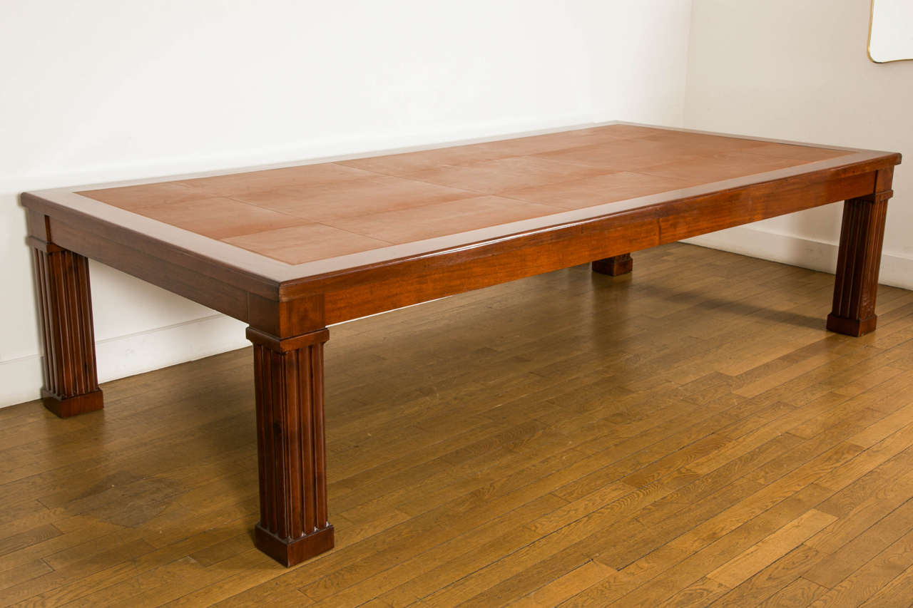 French Large Mahogany Table with Leather-Top by Louis Sue and André Mare