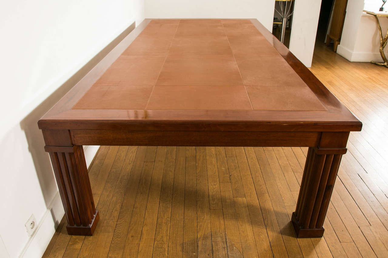 Early 20th Century Large Mahogany Table with Leather-Top by Louis Sue and André Mare