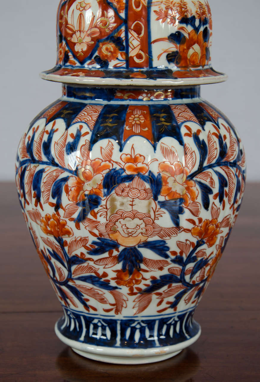 Hand-Painted 19th Century Lidded Japanese Imari Jar with Foo Dog Finial