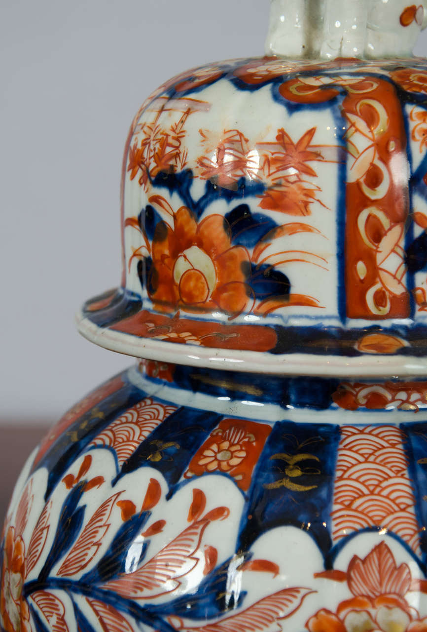 Pottery 19th Century Lidded Japanese Imari Jar with Foo Dog Finial