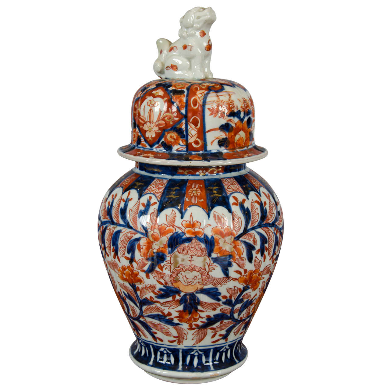 19th Century Lidded Japanese Imari Jar with Foo Dog Finial