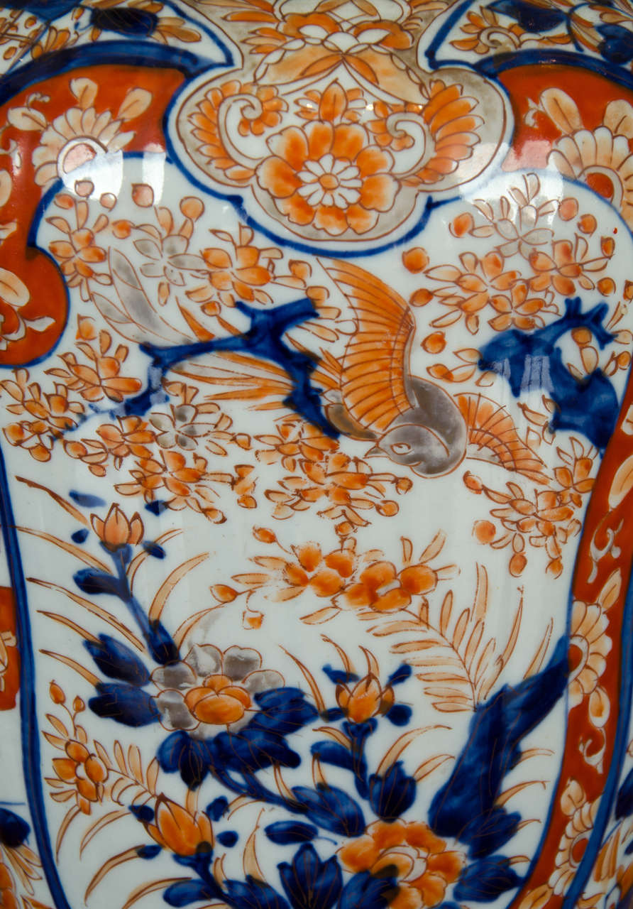Hand-Painted Tall Japanese Imari Flared Neck Vase