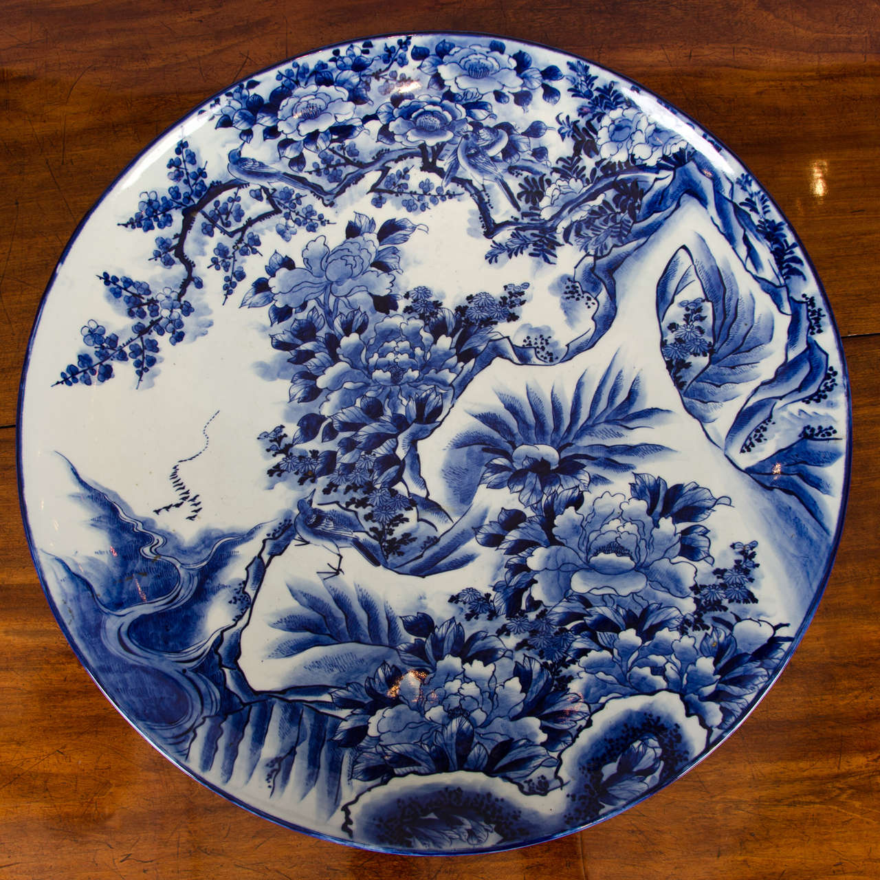 19th Century Japanese Arita Blue and White Platter For Sale at 1stdibs