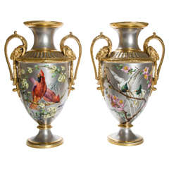 Pair of 19th Century Platinum Ground Two Handled Vases by P. Soustre 3