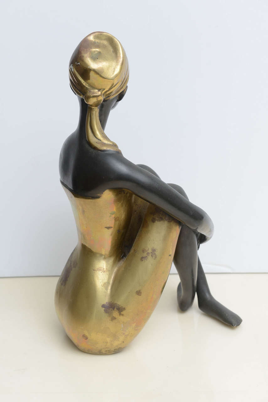 20th Century Seated Ebony Bronze African Lady