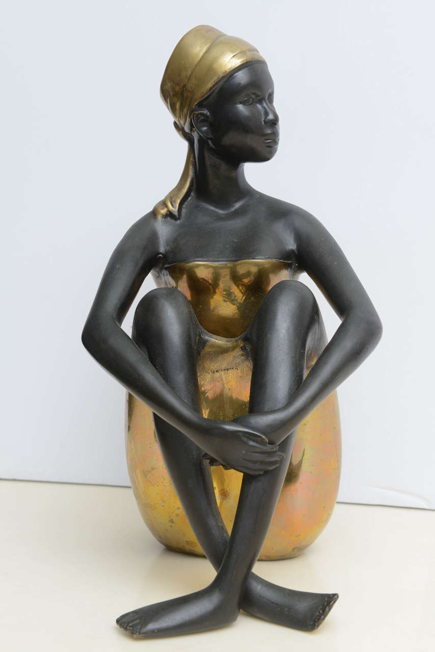 Seated Ebony Bronze African Lady 1
