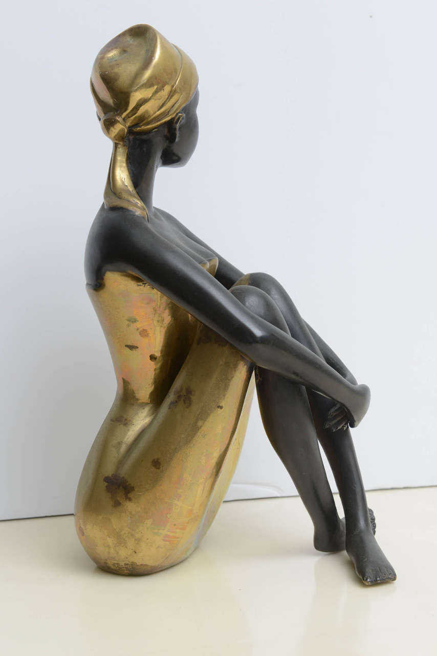 Seated Ebony Bronze African Lady 4