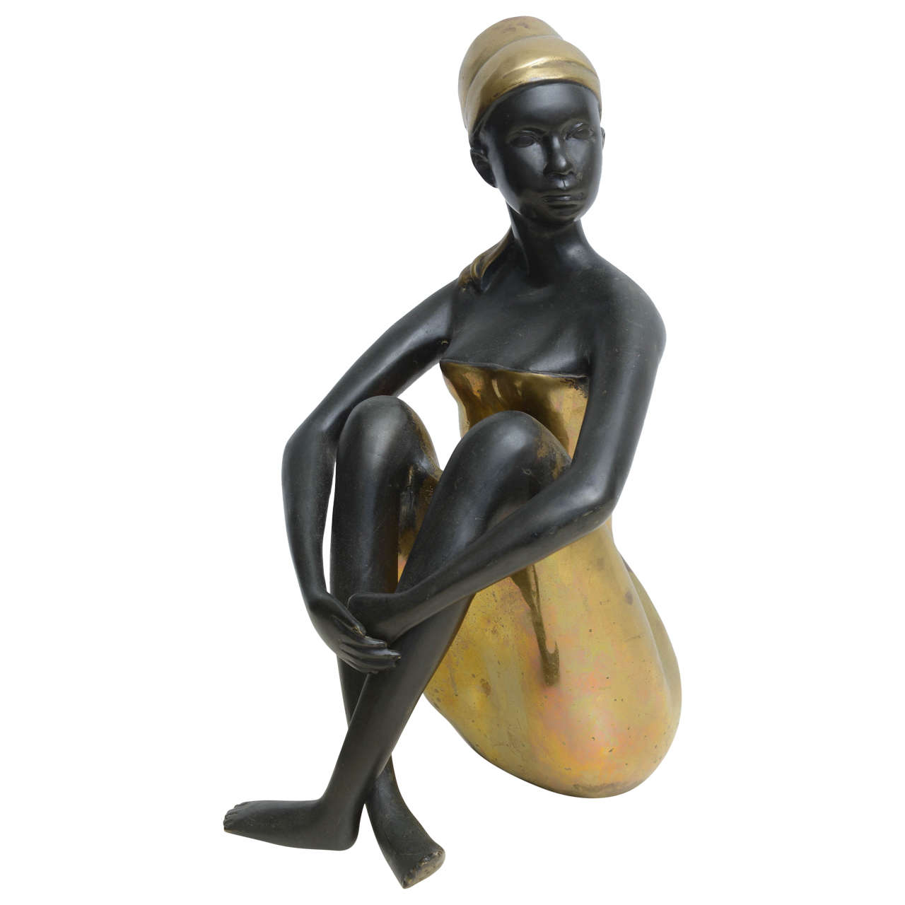 Seated Ebony Bronze African Lady