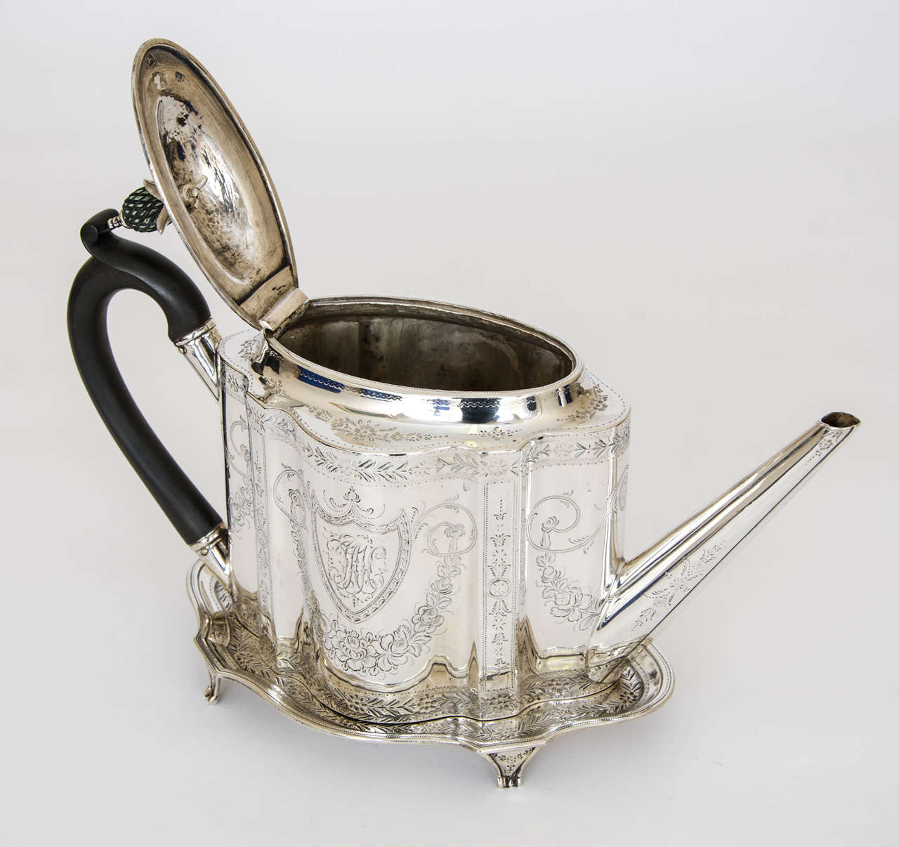 George III Antique Silver Teapot and Stand 2