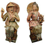 Pair of carved Chinese statues