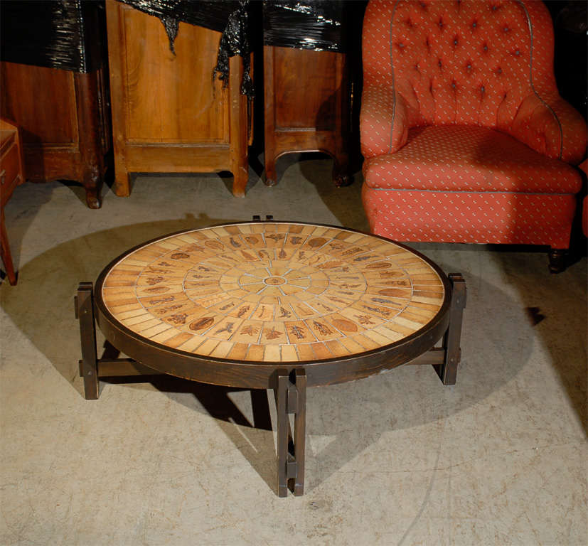 Capron Round Coffee Table with  Botanical Ceramic Tiles