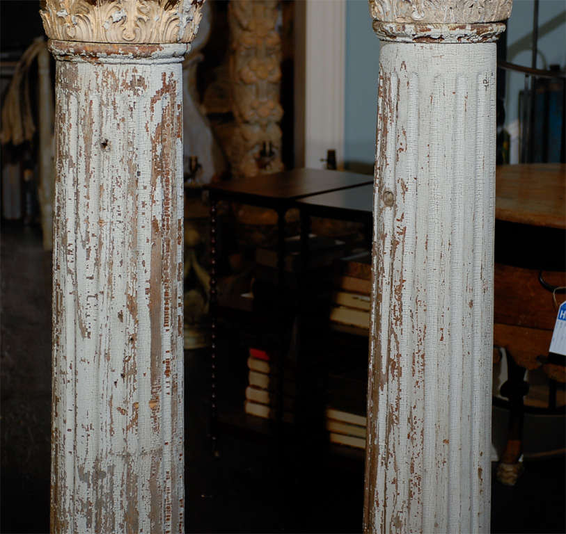 American Pair of 19th Century Corinthian Capital Decorative Columns