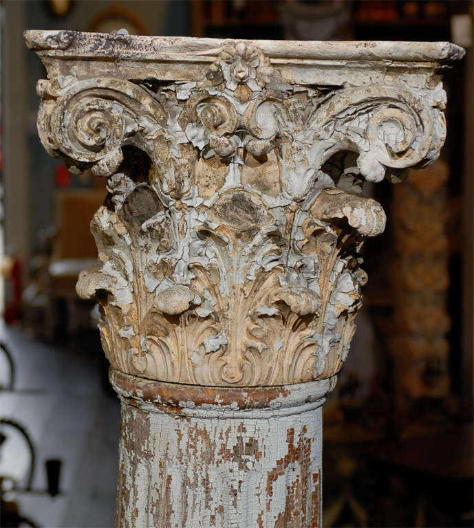 Cast Stone Pair of 19th Century Corinthian Capital Decorative Columns