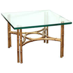 'Faux Bamboo' Gilt Metal Glass Top Coffee Table