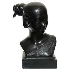 Lacquered Bronze Tahitian Female Bust on Platform
