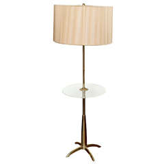 Brass Squat Floor Lamp with Lucite Round Tray