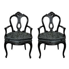 Pair of French 1920s Handcarved Armchairs