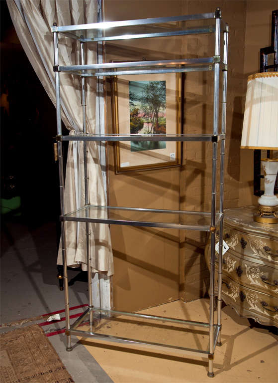 Pair of Chrome and Brass Open Bookcase Etageres Jansen