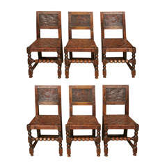 Vintage An early set of six Robert "Mouseman" Thompson Oak chairs