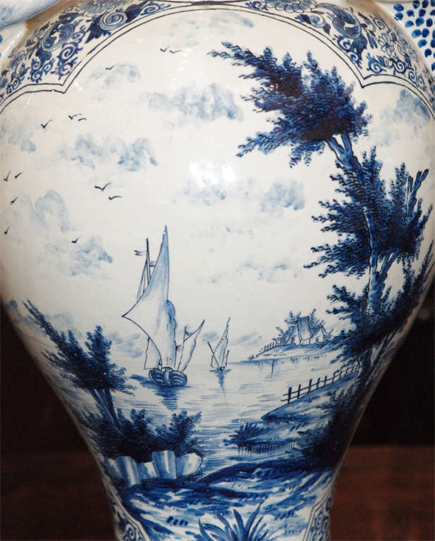 Pottery Pair Of Early 19th C. Delft Vase
