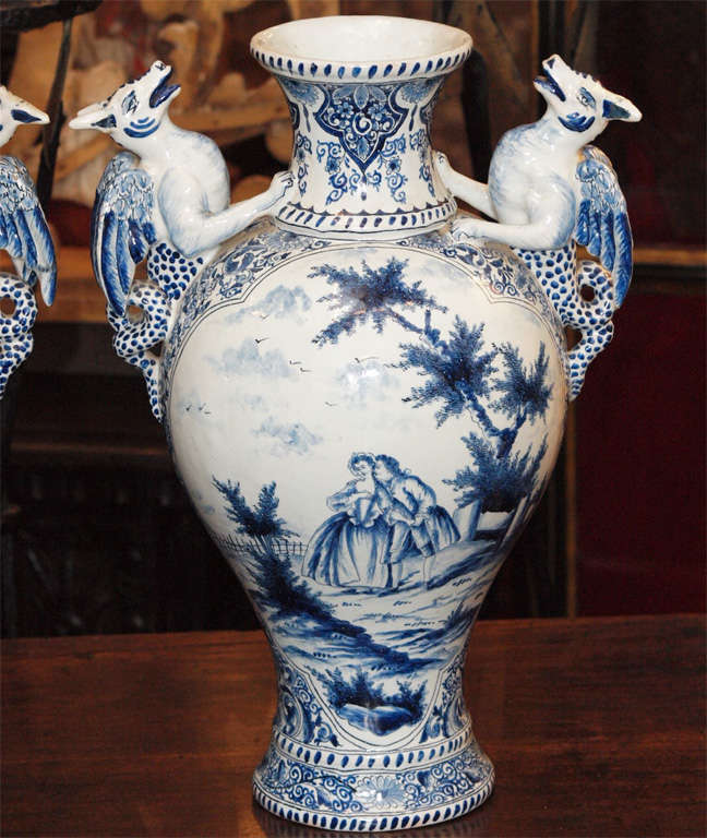 Pair Of Early 19th C. Delft Vase 1