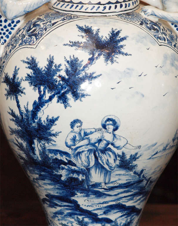 Pair Of Early 19th C. Delft Vase 3