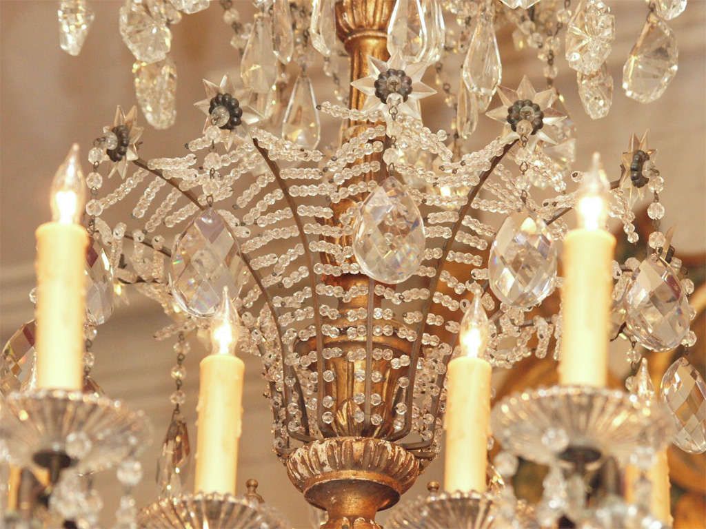19th Century Spanish Giltwood And Crystal Chandelier