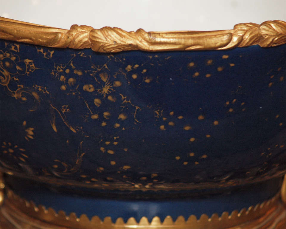 Unusual Mandrian Bleu Export  18th c. Punchbowl with giltbronze mounts.