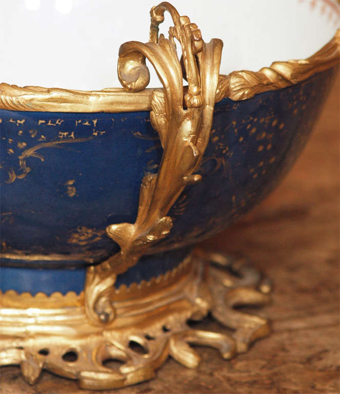 18th Century and Earlier 18th C.  CHINESE EXPORT  MANDRIAN BLEU MOUNTED BOWL For Sale
