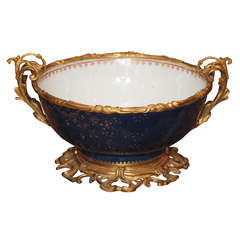 18th C. CHINESE EXPORT MANDRIAN BLEU MOUNTED BOWL 4