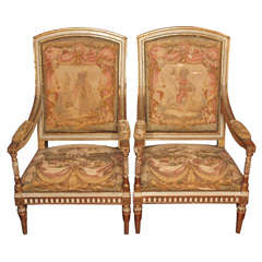 Pair of 18th C. Parcel Gilt And Painted Armchairs