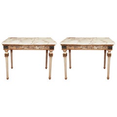 Pair Of Marble Inlaid Italian Console Tables