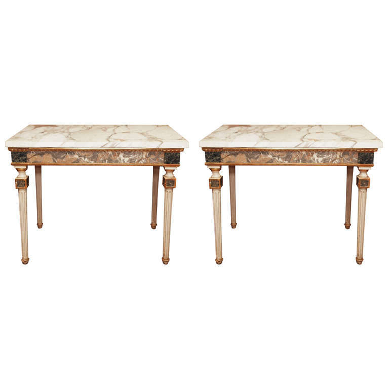 Pair Of  Marble Inlaid Italian Console Tables For Sale