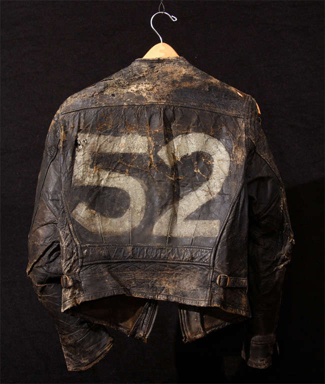 Super-distressed and very well-worn describe this the awesome early biker jacket with handpainted 