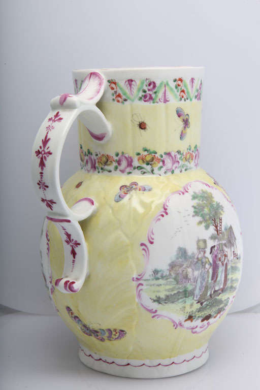 Rare First Period Worcester Porcelain Yellow Ground mask Jug For Sale 4