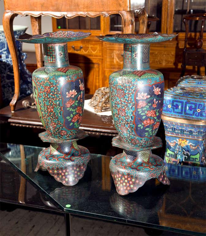 Japanese Great Pair Of Cloissonne  Vases For Sale