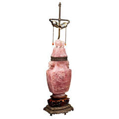 Beautiful  Carved Rose Quartz  Vase/lamp
