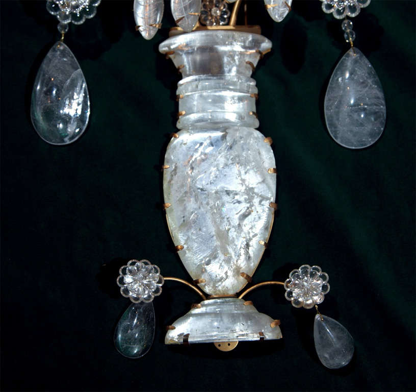 Pair 2 Light Rock Crystal Wall Sconces In Excellent Condition For Sale In Woodbury, CT