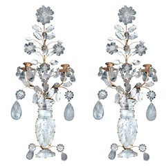 Pair 2 Light Rock Crystal Wall Sconces