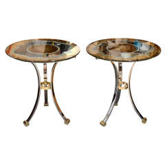 Pair of Signed Eglomise & Metal Side Tables by Maison Jansen