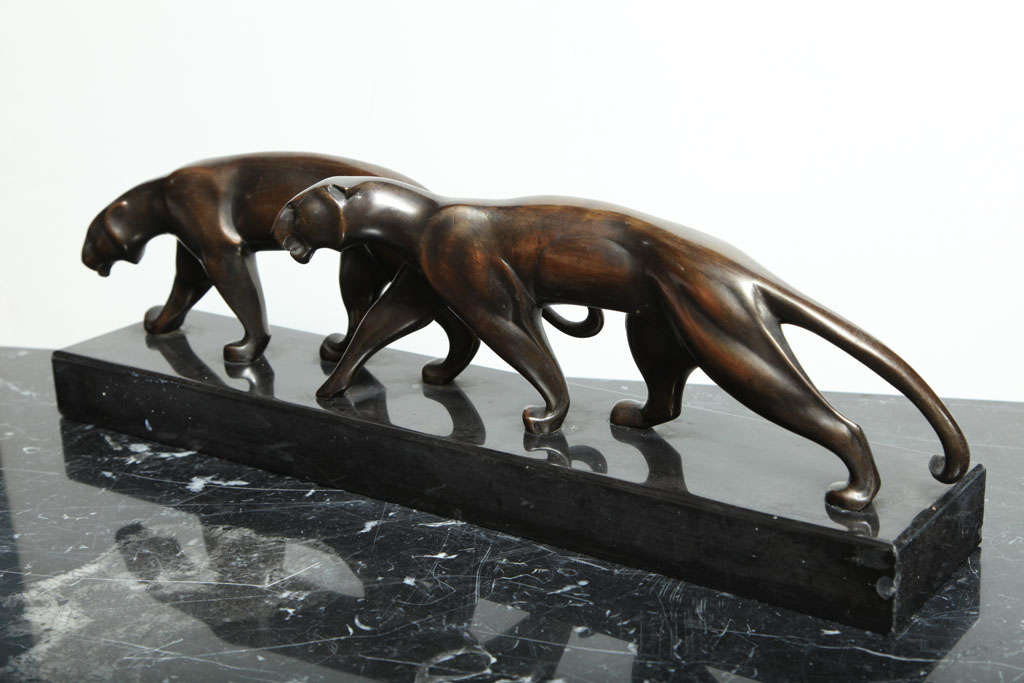 Groupe de panthères en bronze Art Déco de Michel Decoux Bon état - En vente à Bridgewater, CT