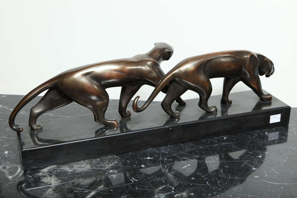 20th Century Art Deco Bronze Panther Group by Michel Decoux For Sale